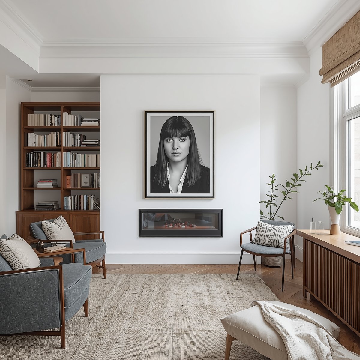 Hyggelig stue med pejs